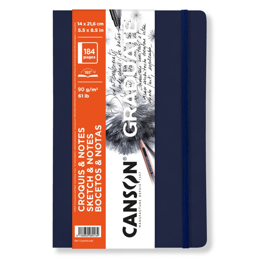 Canson Graduate Art Book Sketchbook, 90 g/m², 184 sheets, 14 x 21.6 cm, soft cover, Dark Blue