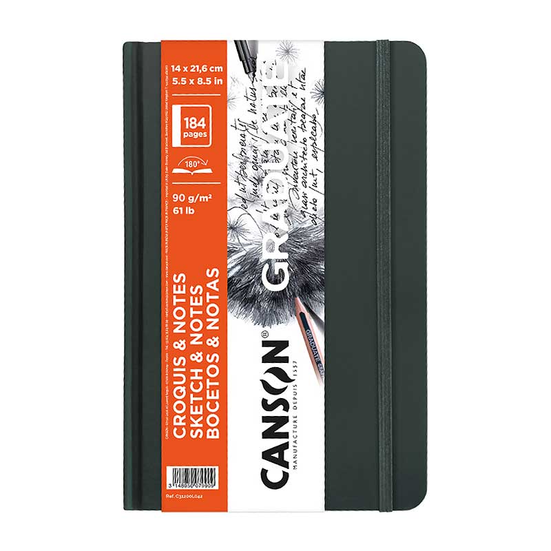 CANSON Graduate Art Book hardcover sketchbook, 90 g/m², 184 sheets, 14 x 21.6 cm, Dark Gray