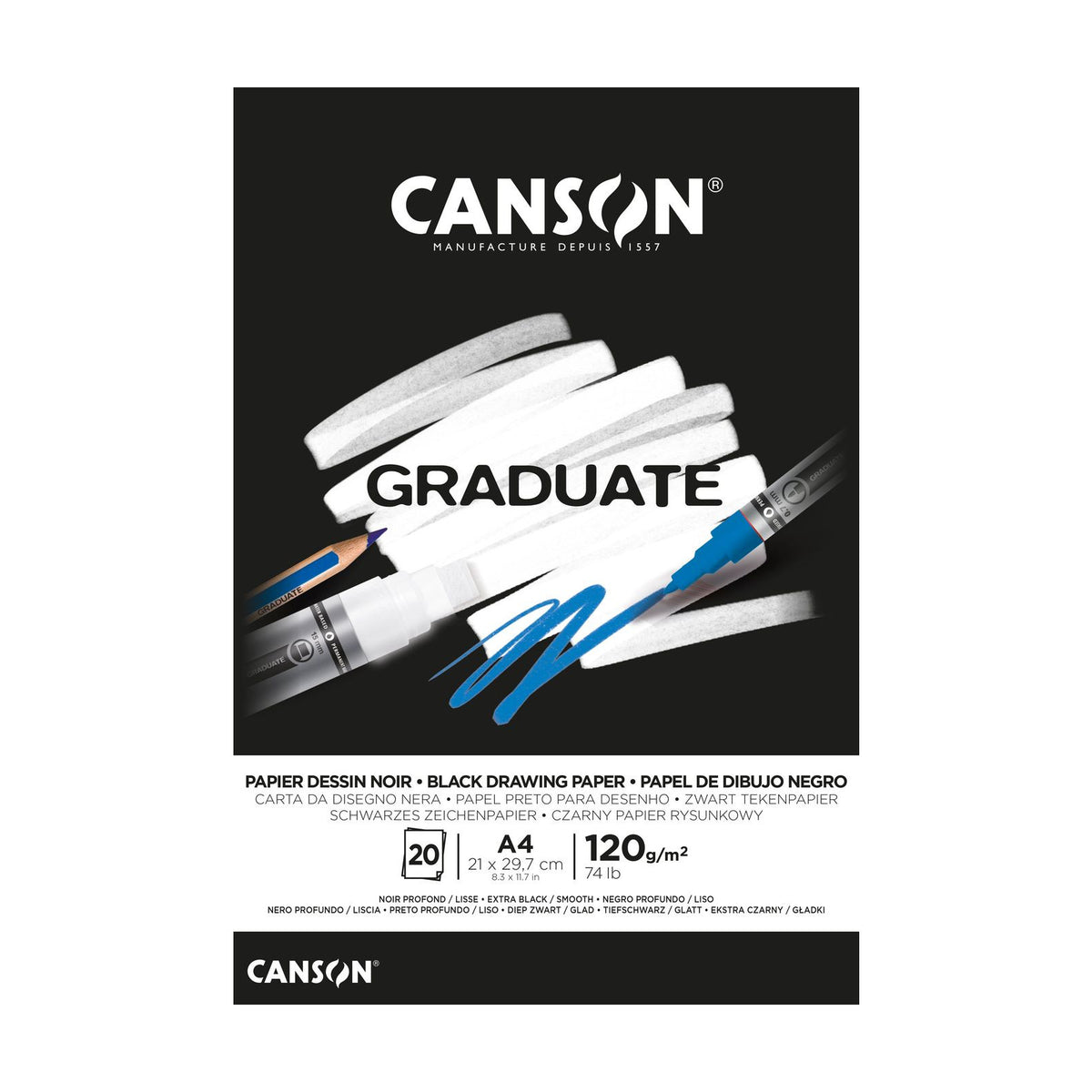 CANSON Graduate Black Sketchpad 120 g/m² A4 Glued - 20 Sheets