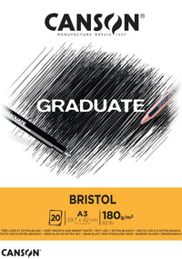 CANSON Graduate Bristol Drawing Pad, 180 g/m², 20 Sheets, A3, Glued