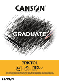 Canson Graduate Bristol Drawing Pad, 180 g/m², 20 Sheets, A5, Glued