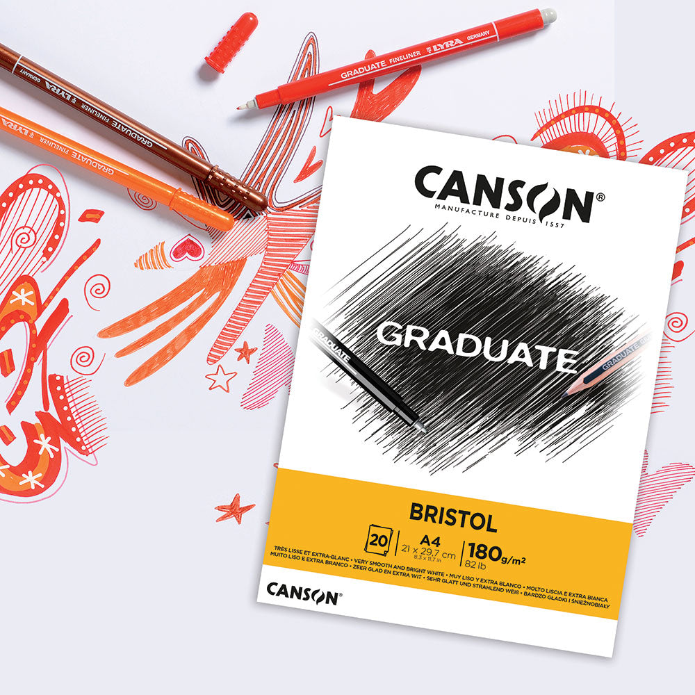 CANSON Graduate Bristol Drawing Pad, 180 g/m², A4, 20 Sheets, Glue-Bound