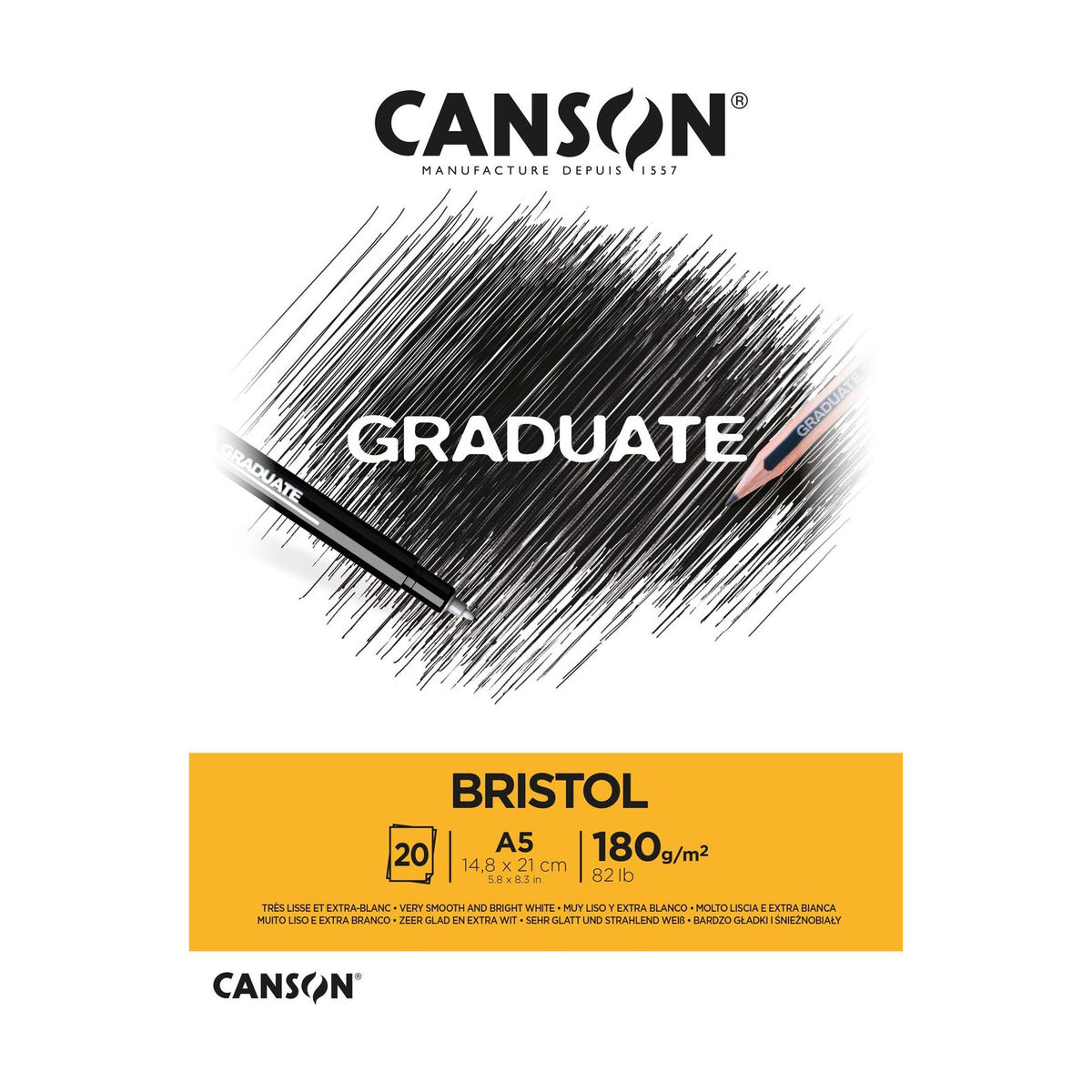CANSON Graduate Bristol Drawing Pad A5, 180 g/m² - 20 Sheets