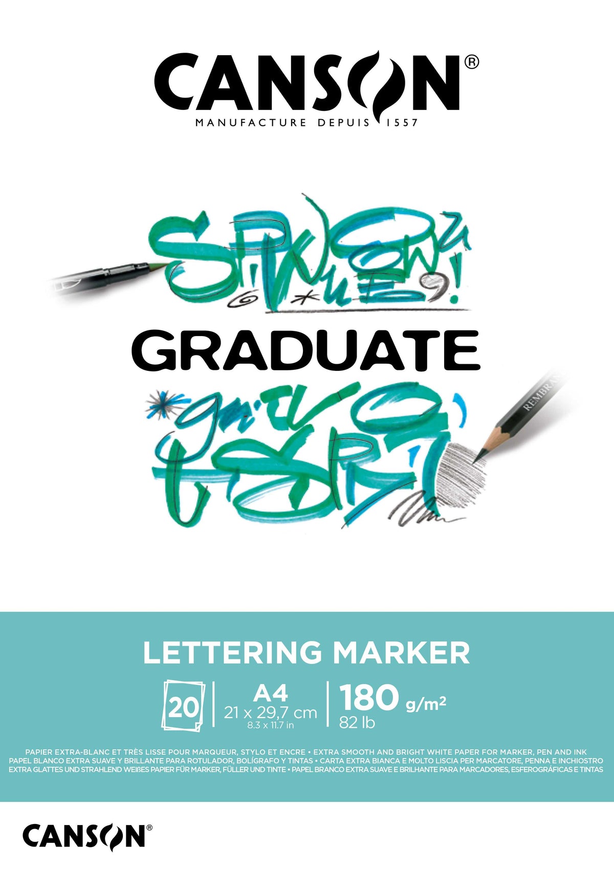 CANSON Graduate Lettering Marker Pad, 180 g/m², A4, 20 Sheets