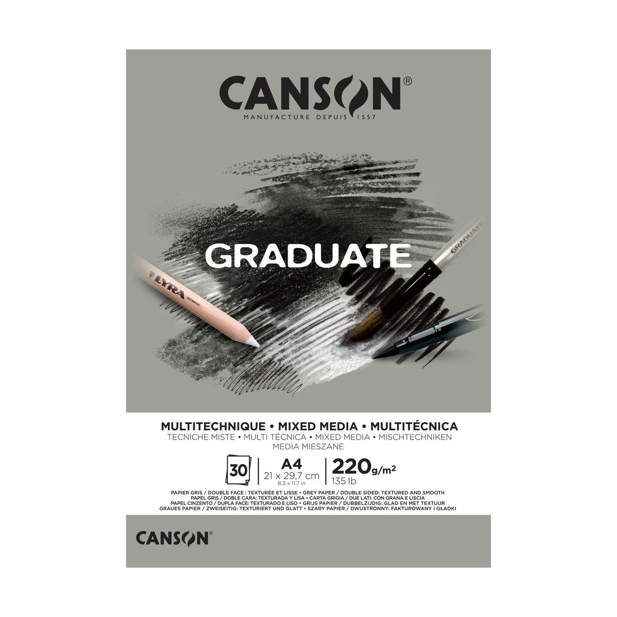 CANSON Graduate Mixed Media Pad Grey 220 gsm A4 - 30 sheets