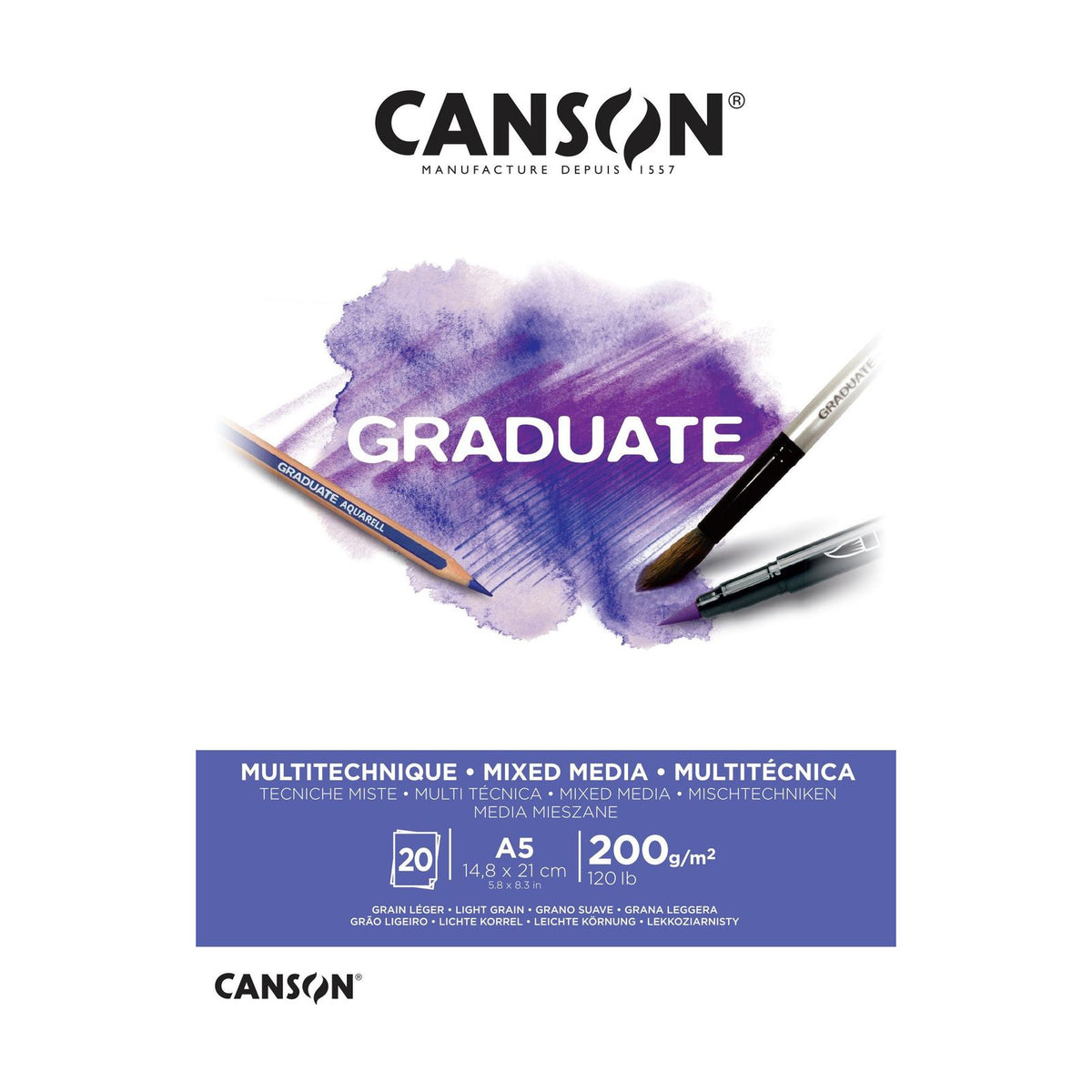 CANSON Graduate Mixed Media Pad White 200 gsm A5 - 20 sheets