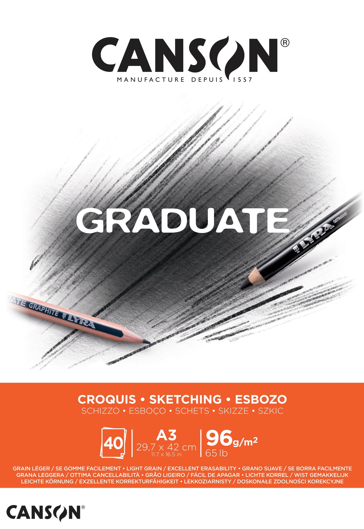 Canson Graduate Sketchbook, 96 g/m², 40 Sheets, A3, Glued