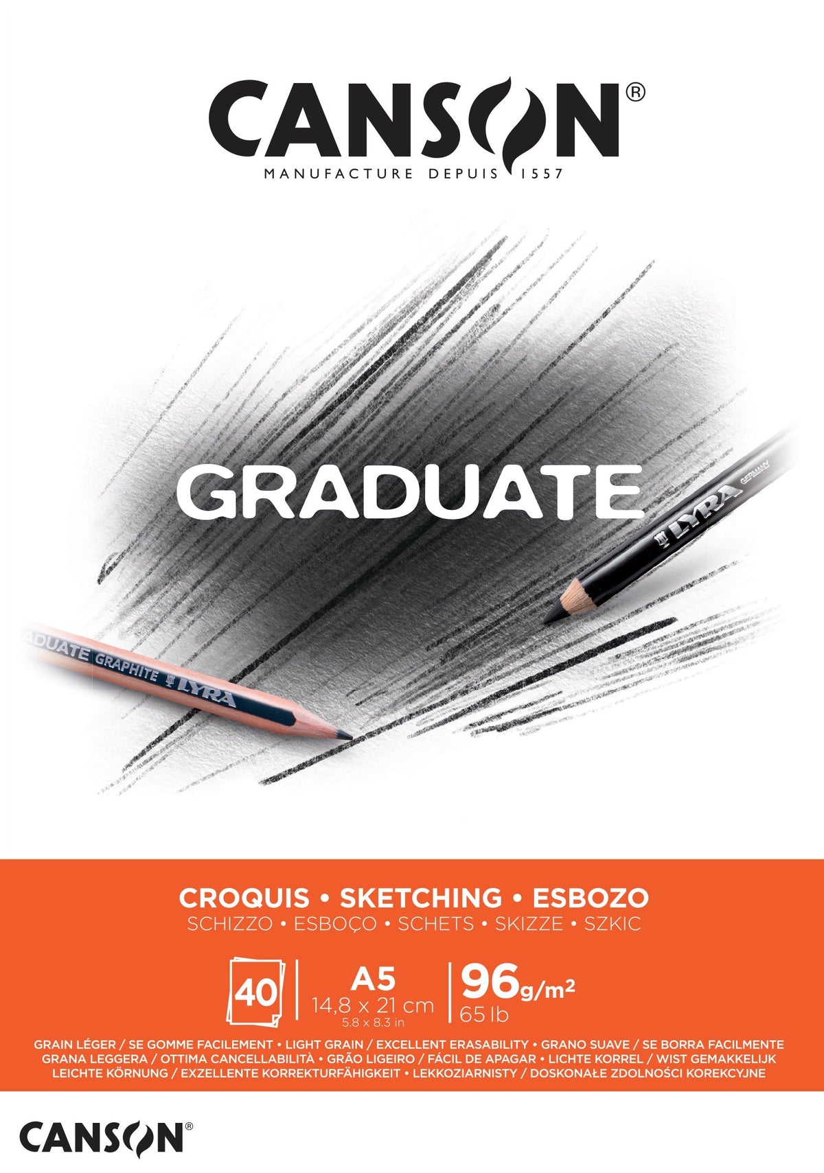 CANSON Graduate Sketchbook, 96 g/m², 40 Sheets, A5, Glued