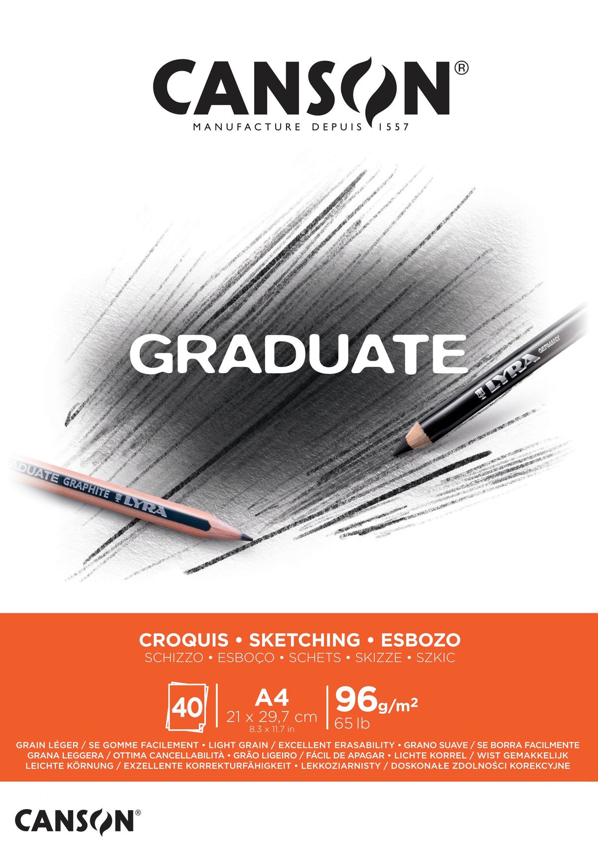 CANSON Graduate Sketchbook, Glued, 96 g/m², A4, 40 Sheets