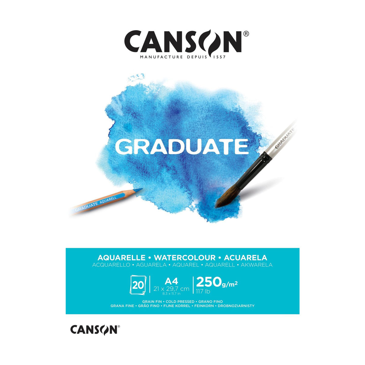 CANSON Graduate Watercolor Pad CP 250 g - 20 Sheets, A4, Glued