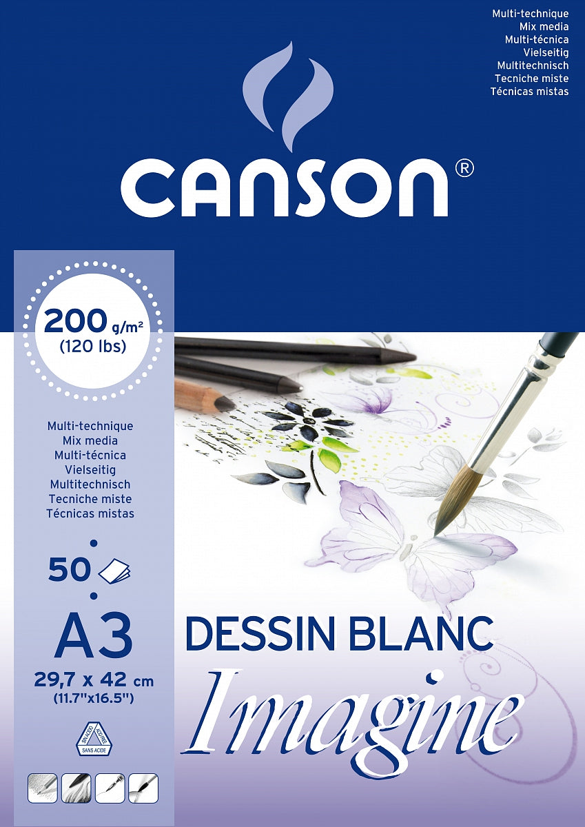 Canson Imagine Glued Sketchbook for Mixed Media, 200 g/m², A3, 50 Sheets