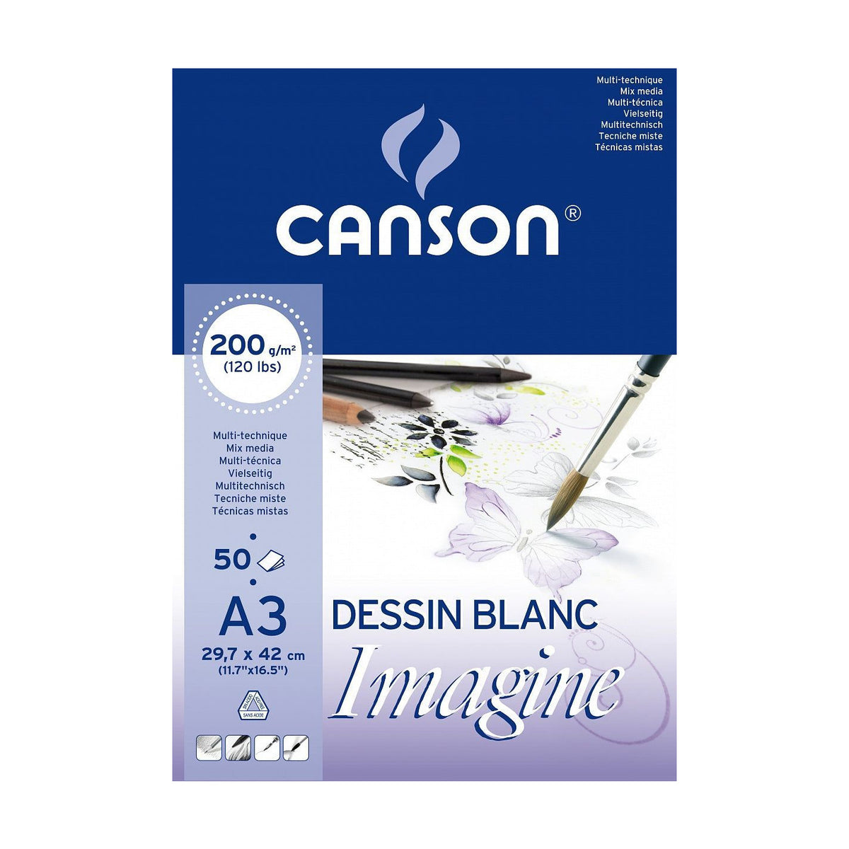 CANSON Imagine Mixed Media Glued Sketchpad 200 g/m² A3 - 50 sheets