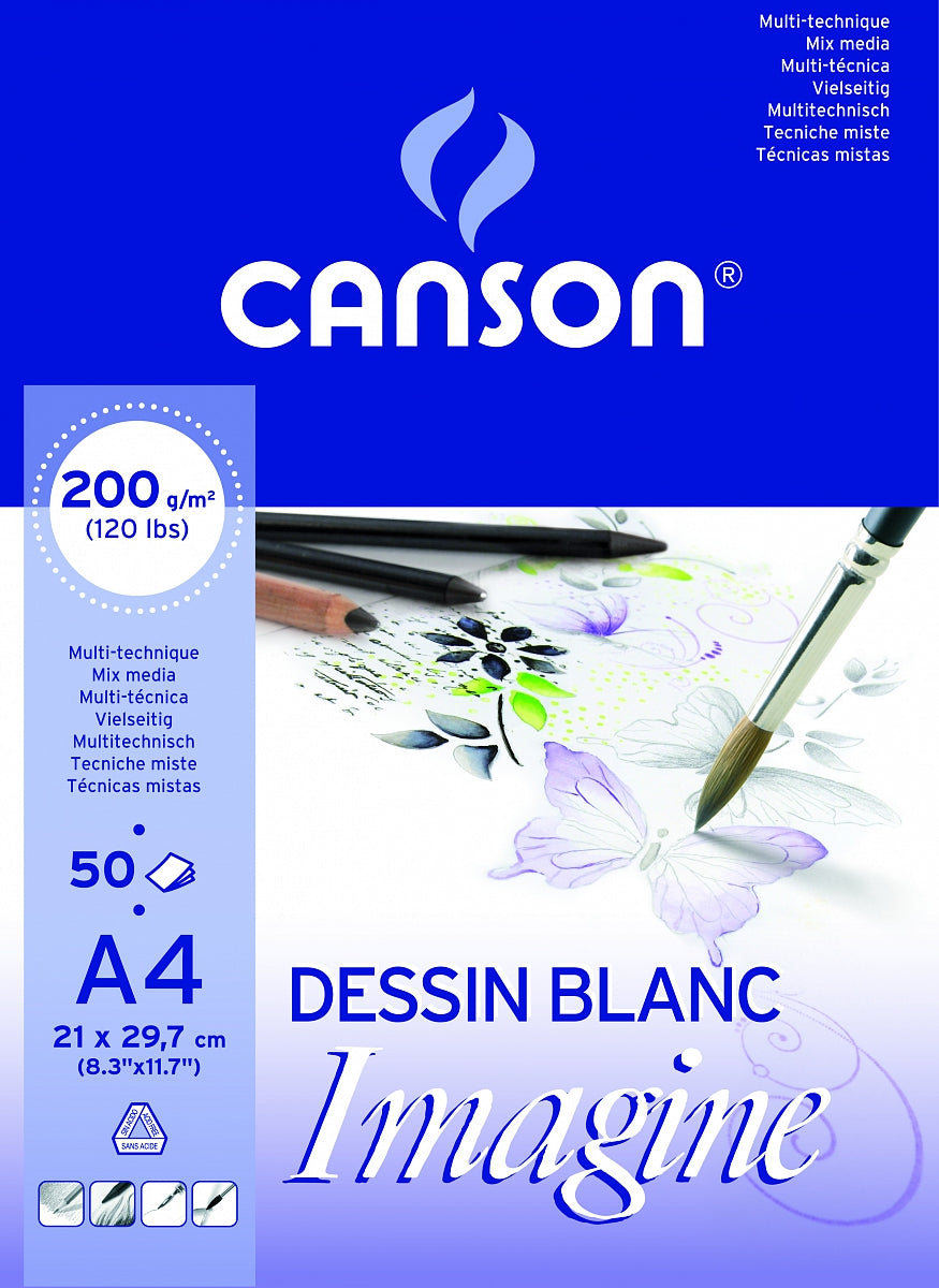 CANSON Imagine Sketchbook 200 g/m², 50 Sheets, A4, Fine-Grain, Glued