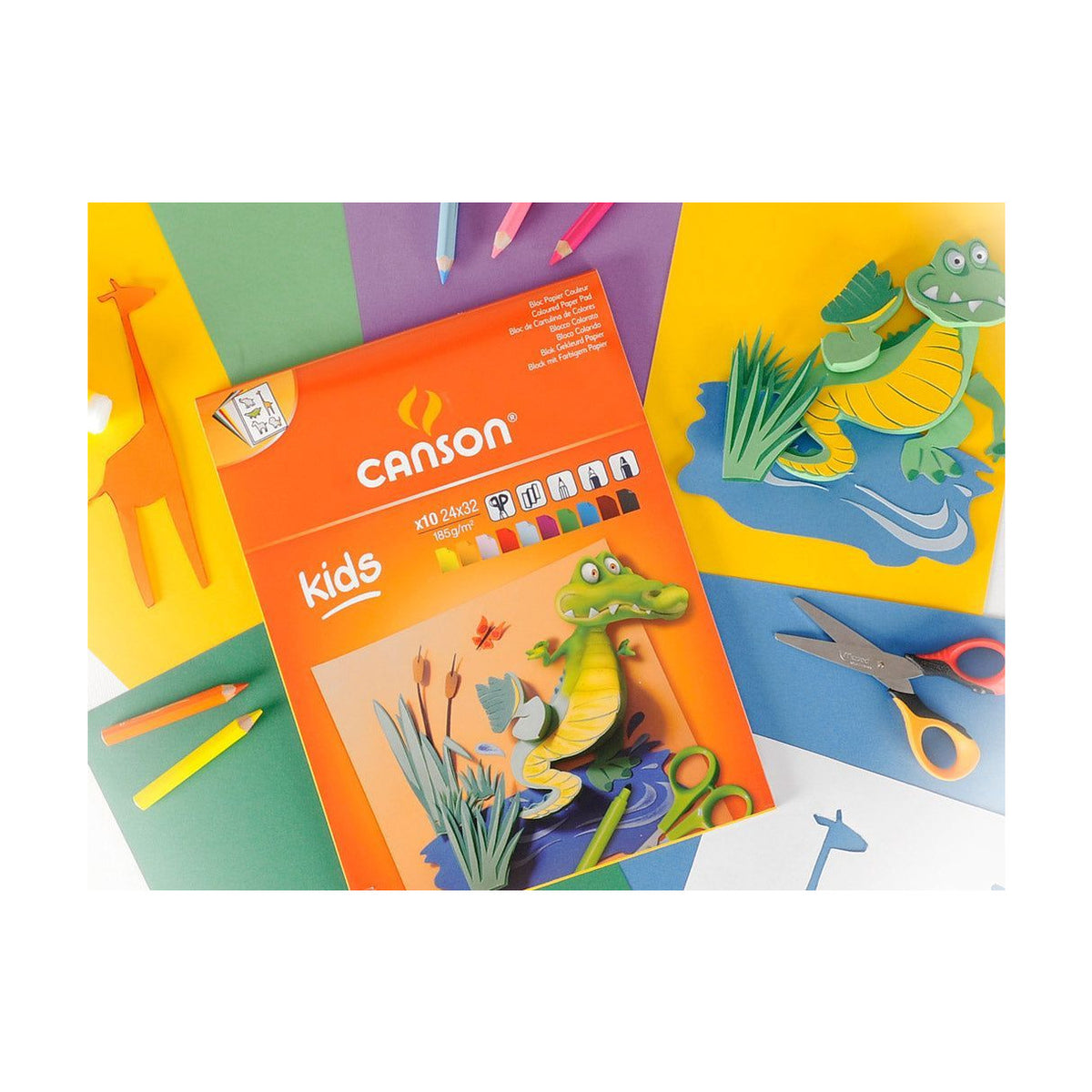 CANSON Kids Coloured Paper Pad 185 gsm - 10 Sheets, 24 x 32 cm
