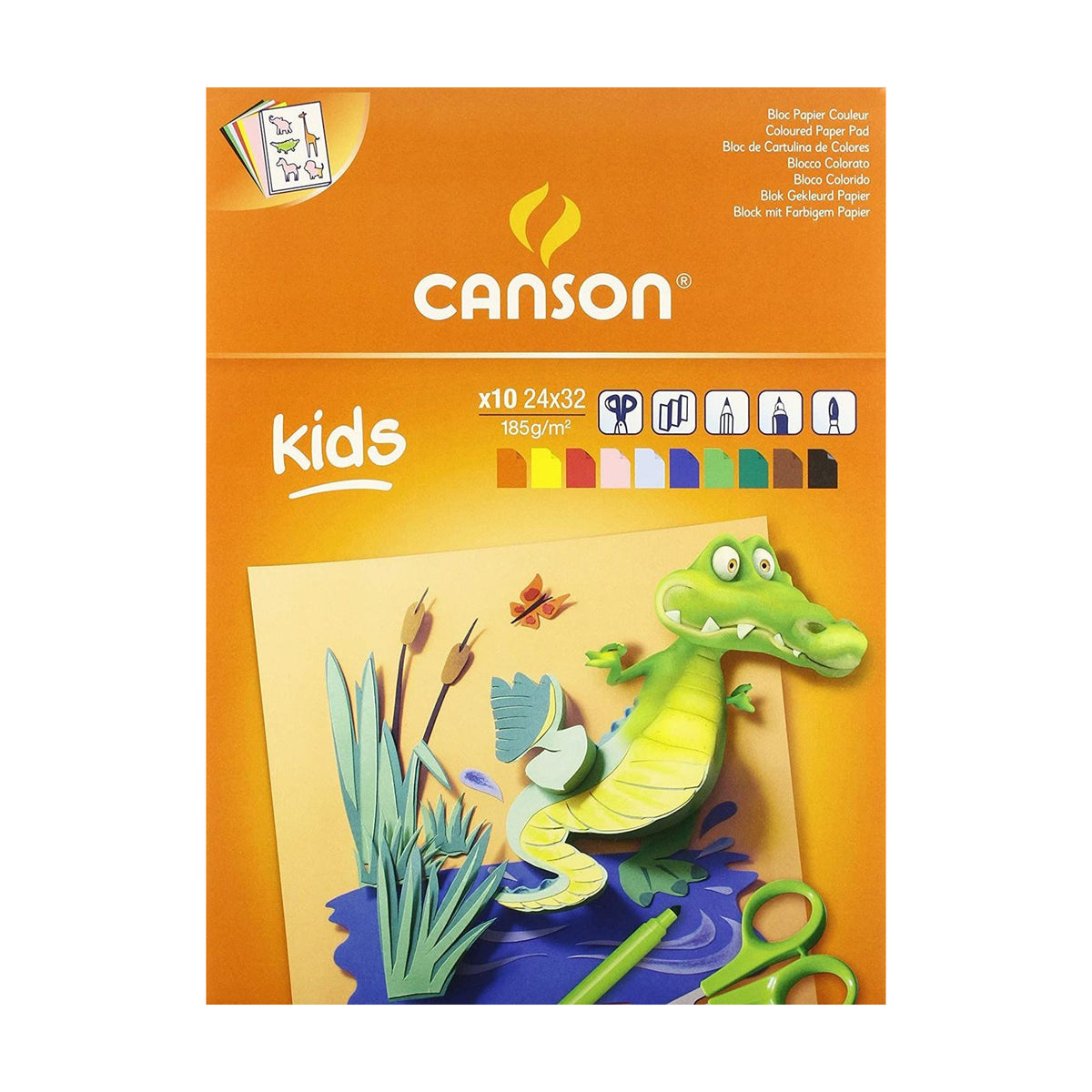 CANSON Kids Coloured Paper Pad 185 gsm - 10 Sheets, 24 x 32 cm