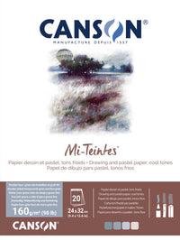 CANSON Mi-Teintes Glued Pastel Pad, 160 g/m², 20 Sheets – 24 x 32 cm, Gray/Blue
