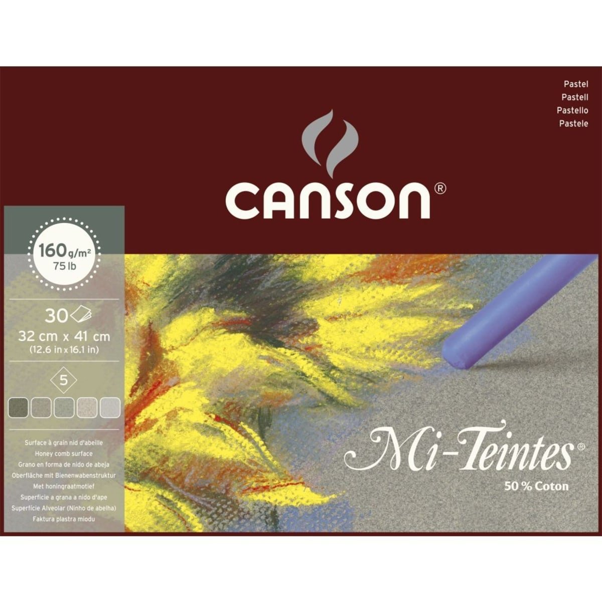 Canson Mi-Teintes Glued Pastel Pad, 160 g/m², 30 Sheets, 32 x 41 cm, Gray