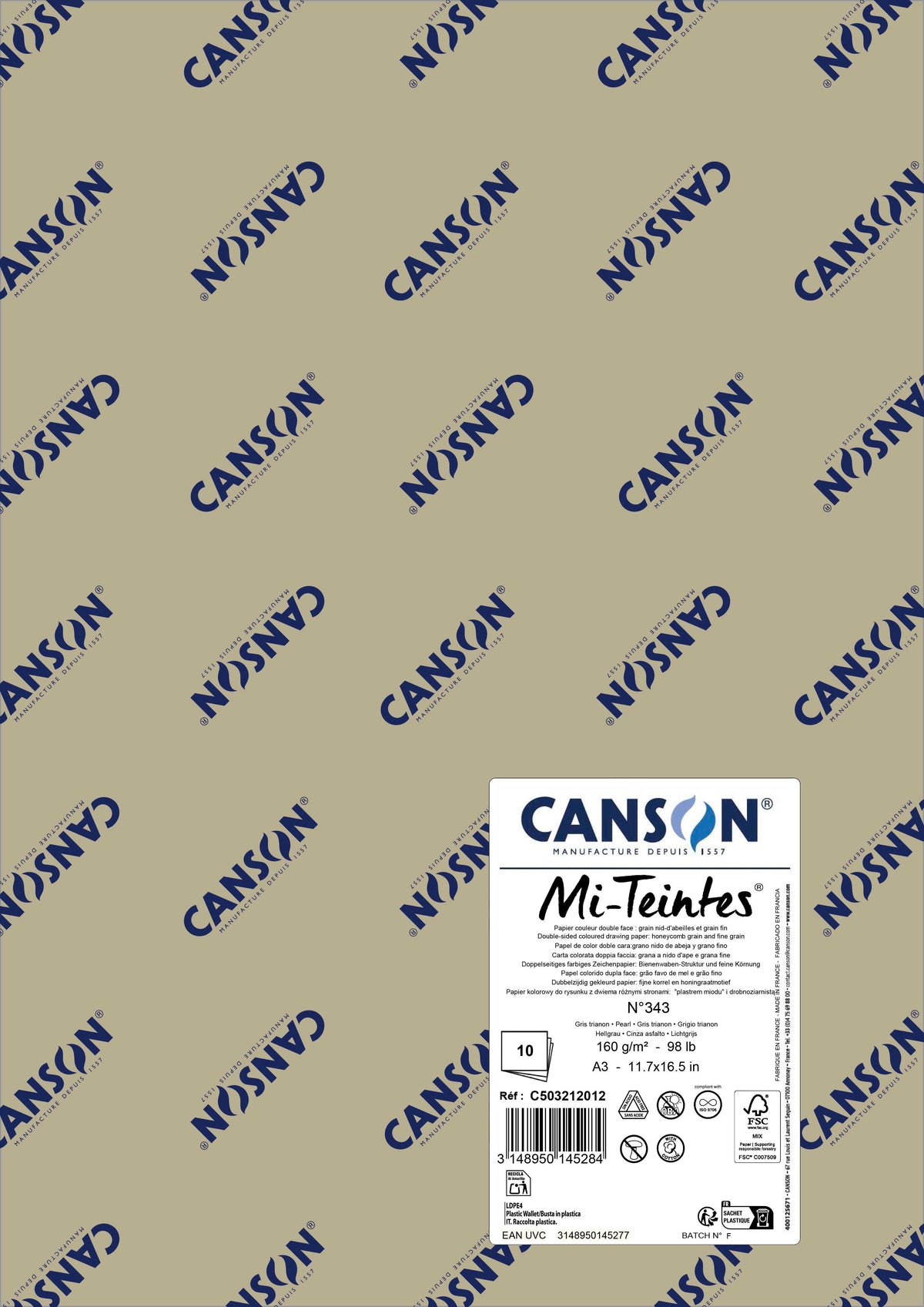 Canson Mi-Teintes Pastel Paper A3 160 g, Set of 10 Sheets – Pearlescent 343