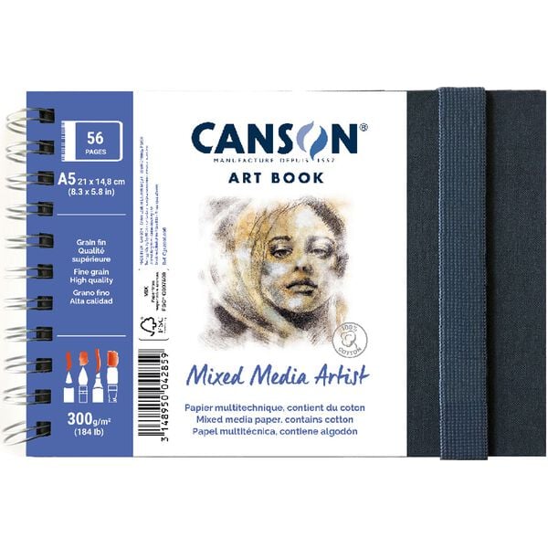 CANSON Mix Media Art Book Sketchbook, 300 g, 56 Sheets, 14 x 21 cm, Hardcover