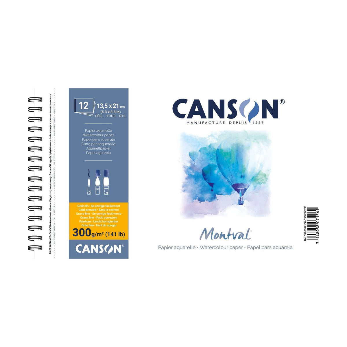 CANSON Montval Watercolour Pad CP 300 gsm 13.5 x 21 cm - 12 Sheets