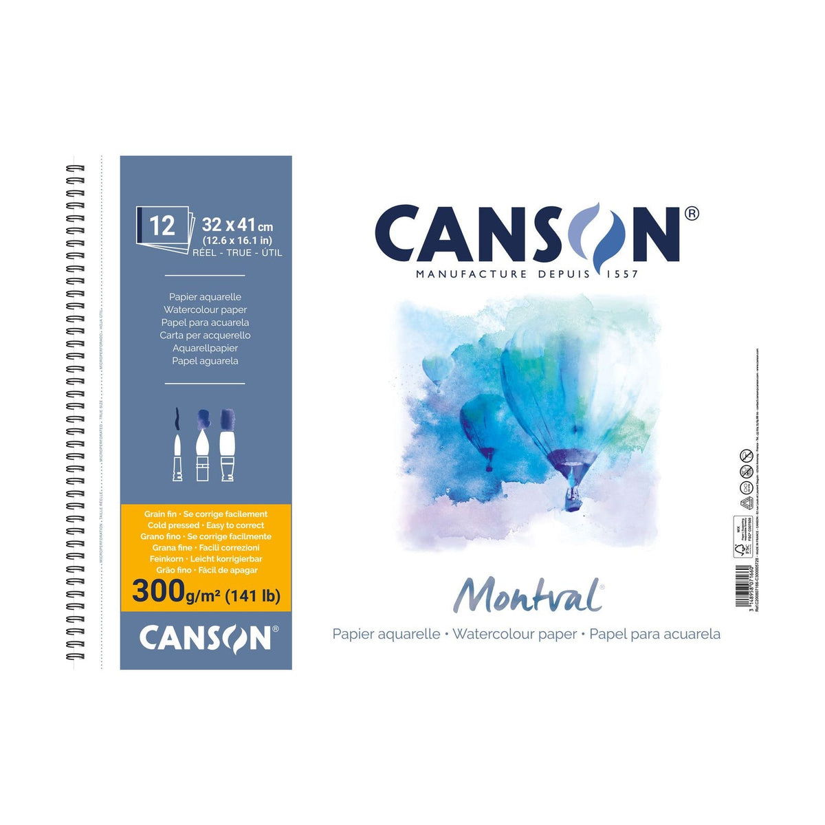CANSON Montval Watercolour Spiral Pad CP 300 g/m² 32 x 41 cm - 12 sheets