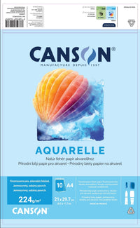 Canson Watercolor Pad CP 224 g/m², 10 Sheets, A4, Glued