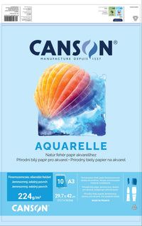 Canson Watercolor Pad CP 224 g/m² A3, 10 Sheets, Glue-Bound