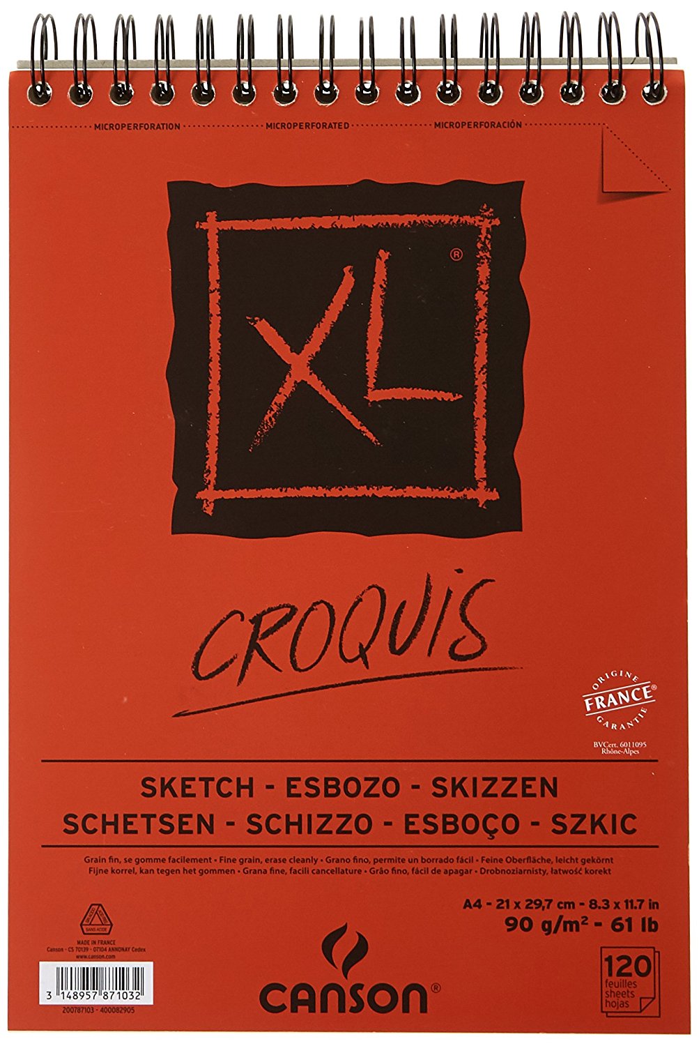 CANSON XL Croquis Drawing Pad, 90 g/m², A4, 120 Sheets, Top Spiral