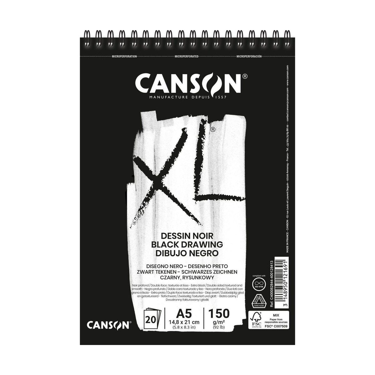 CANSON XL Dessin Black Sketchbook A5 - 150 g/m², 30 Sheets