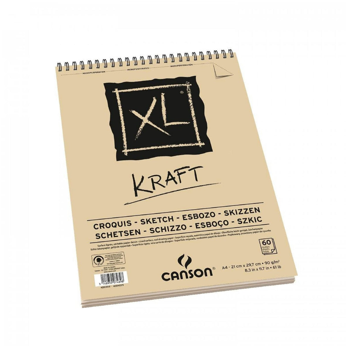 Canson XL Kraft Sketchbook, 90 g/m², 60 Sheets, A4, Spiral Bound