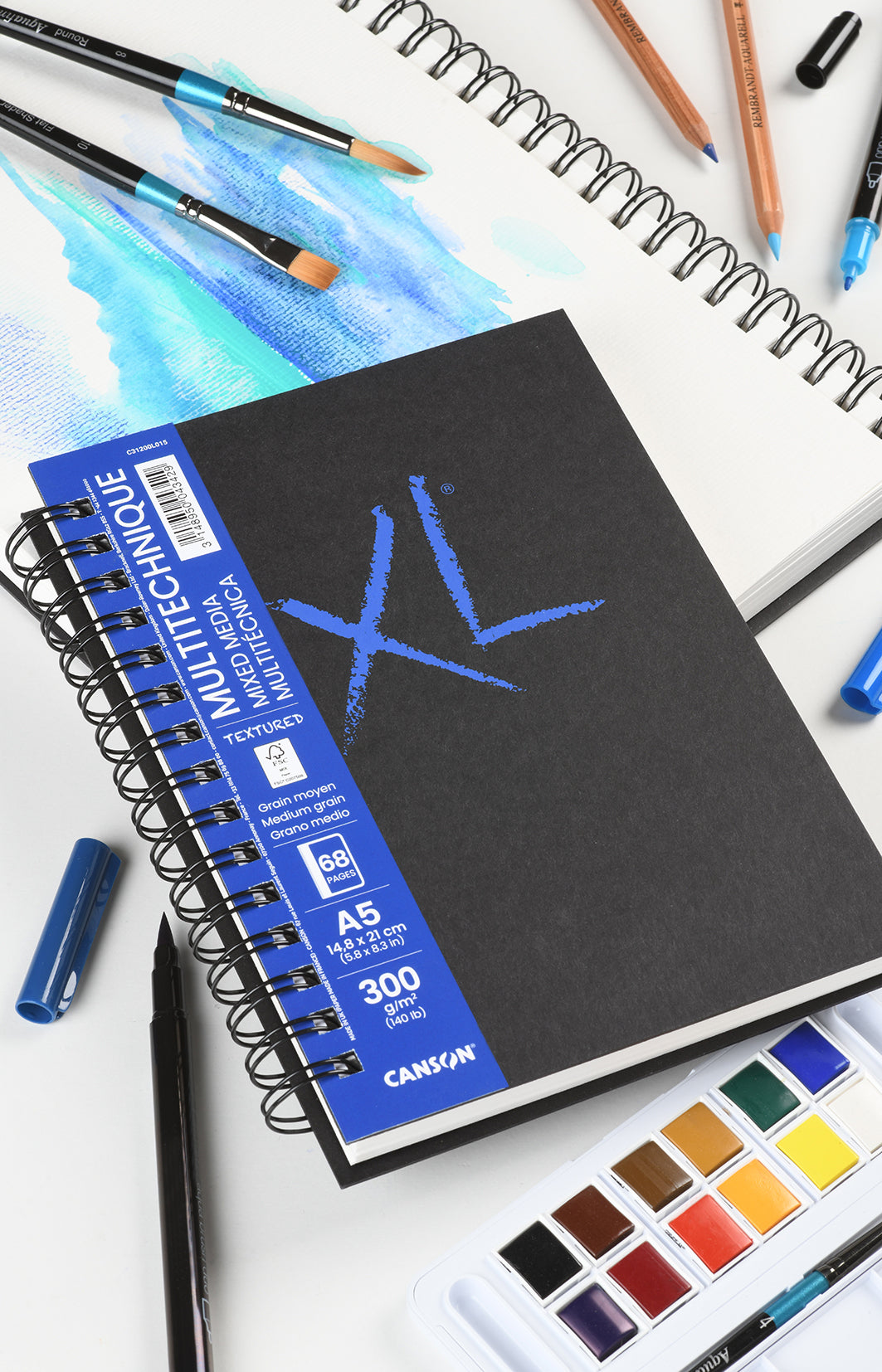Canson XL Mix Media Textured A5 Glued Pad, 300 g/m², 68 Sheets