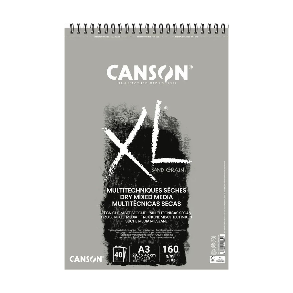 CANSON XL Touch Gray Sketch Pad, 160 g/m², A4–A3, 40 Sheets