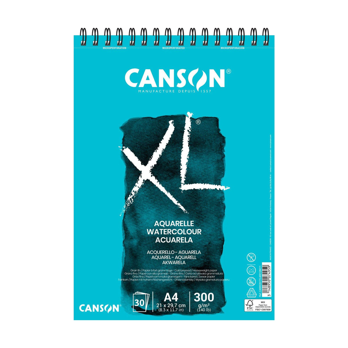 CANSON XL Watercolor Pad CP White 300 g/m² - 30 sheets, A4, spiral bound