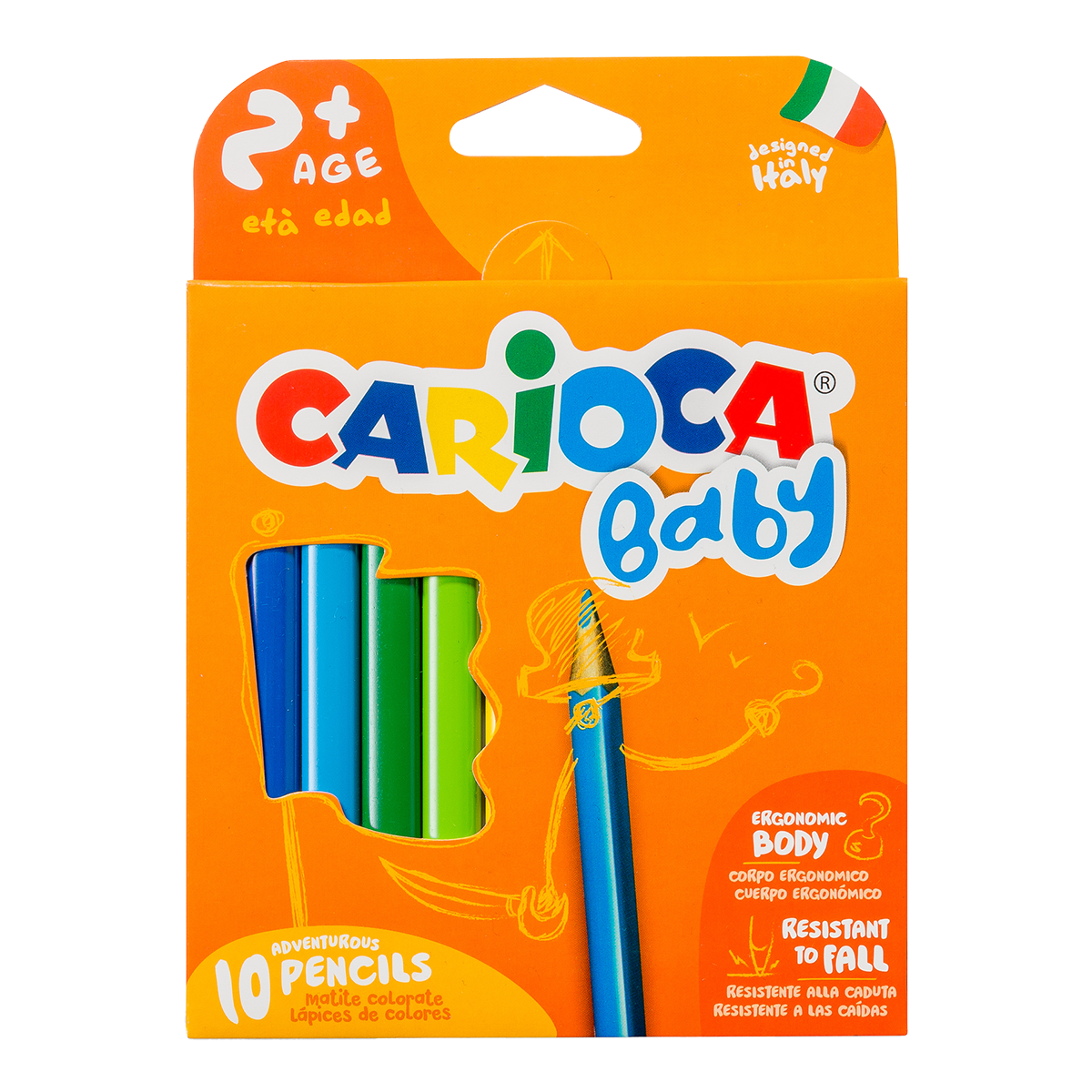 Carioca Baby 2+ Triangular Colored Pencils, 10 pcs