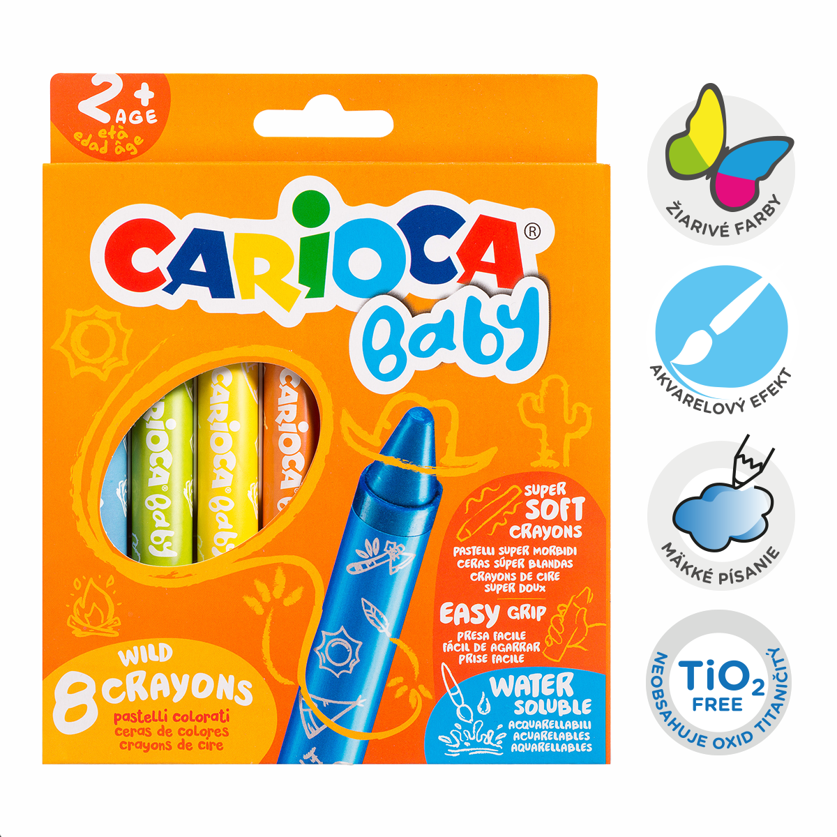 Carioca Baby Wild 2+ Wax Crayons, set 8 pcs