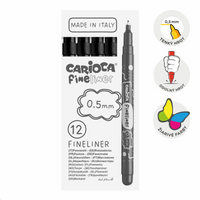 Carioca Fine Tip Fineliners 0.5 mm, Set of 12, black