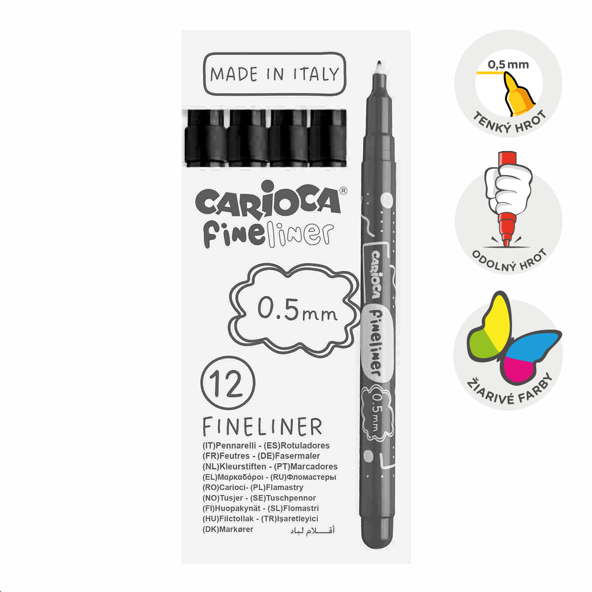 Carioca Fine Tip Fineliners 0.5 mm, Set of 12, black