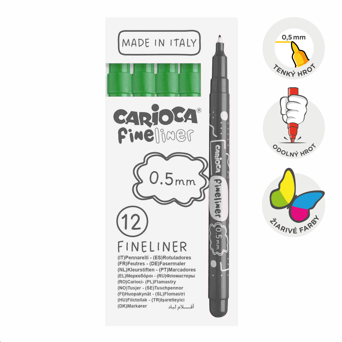 Carioca Fine Tip Fineliners 0.5 mm, Set of 12, green