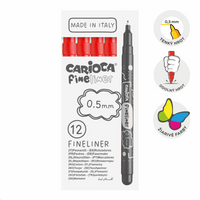 Carioca Fine Tip Fineliners 0.5 mm, Set of 12, red