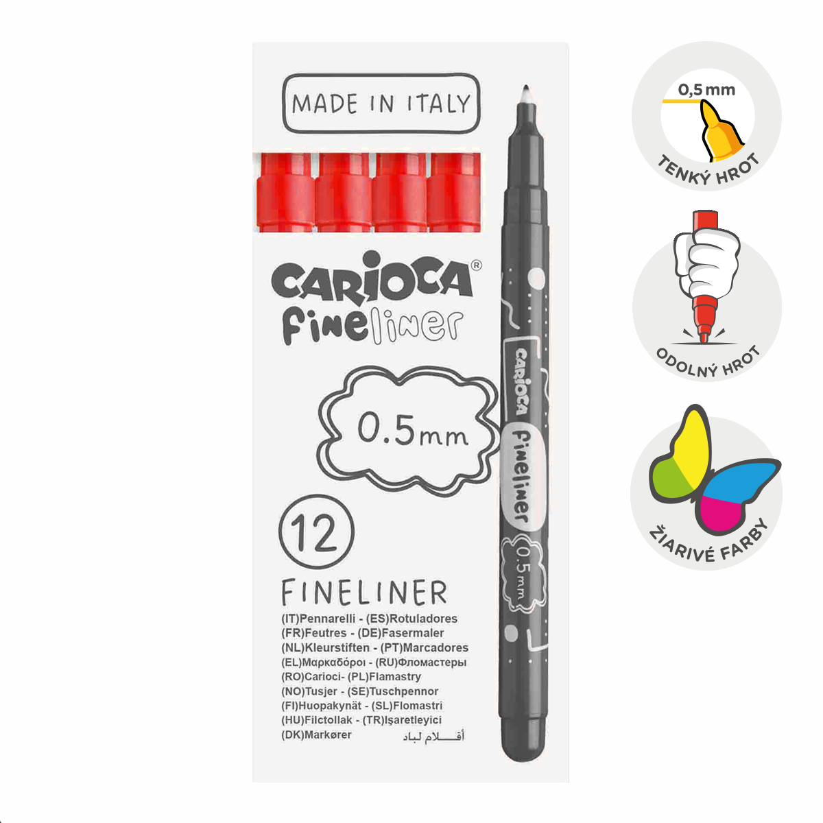 Carioca Fine Tip Fineliners 0.5 mm, Set of 12, red