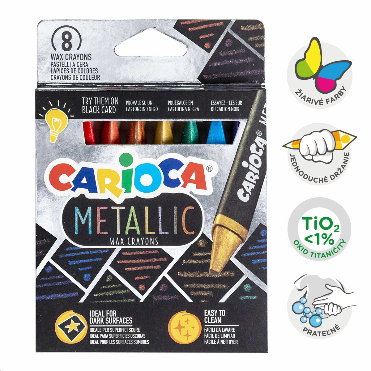 Carioca Metallic Triangular Wax Crayons - Set of 8 pcs