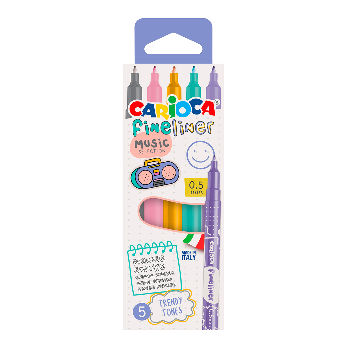 Carioca Music Fineliner Pen Set 0.5 mm - 5 pcs Pastel