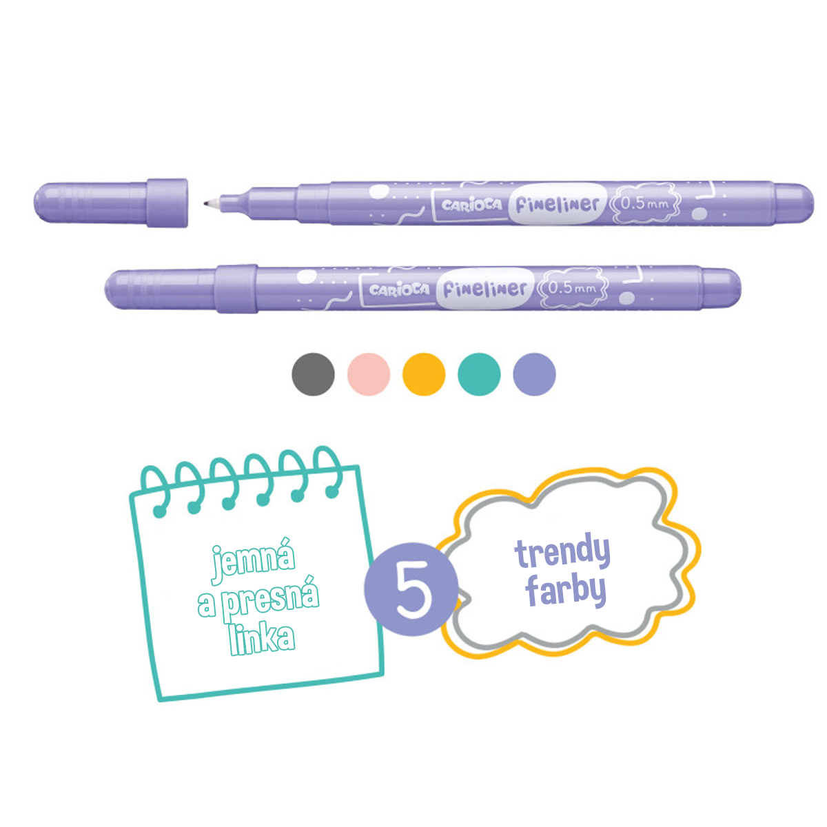 Carioca Music Fineliner Pen Set 0.5 mm - 5 pcs Pastel