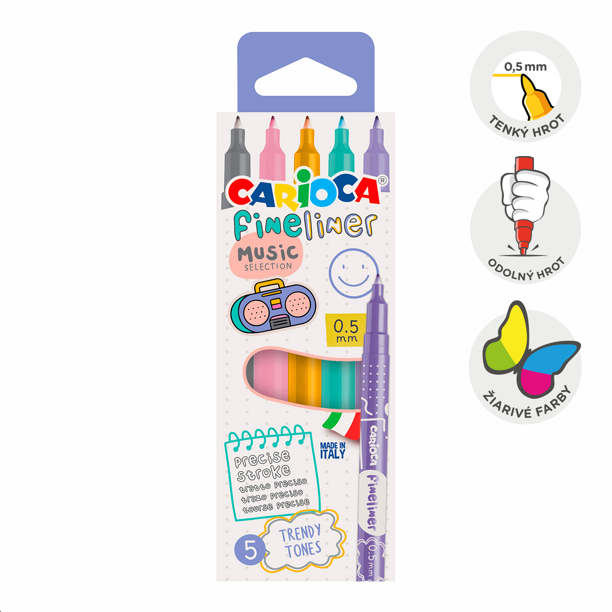Carioca Music Fineliner Pen Set 0.5 mm - 5 pcs Pastel