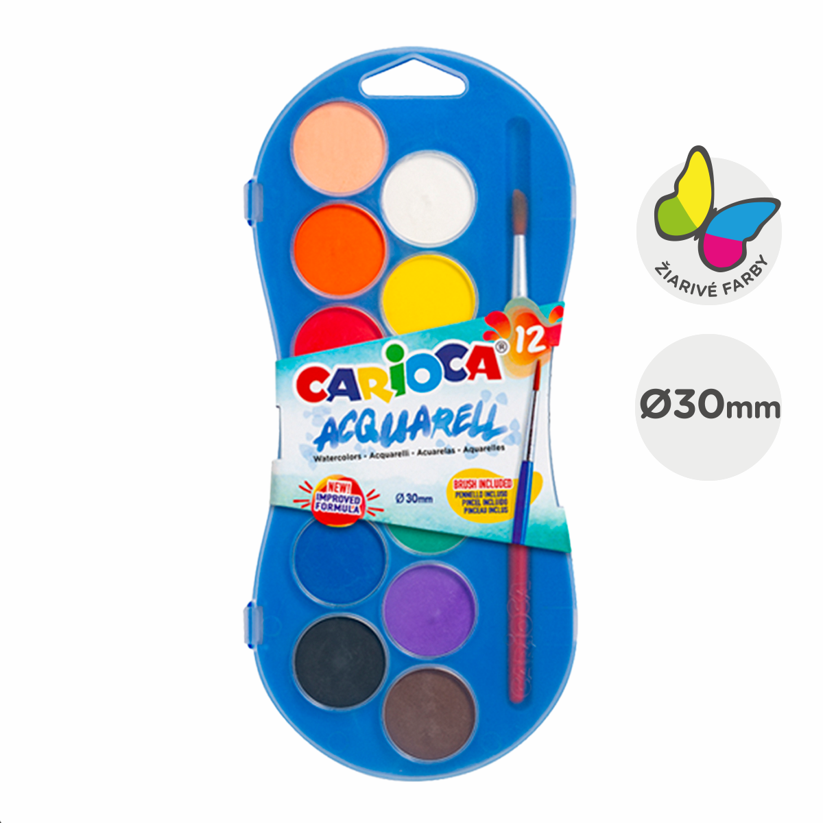 Carioca Watercolor Paint Set – 12 Colors with Brush