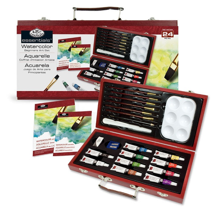 Case / Set of Watercolors in a Wooden Case for Beginners