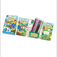 Children’s Travel Coloring Set with 2 Books and 12 Pencils