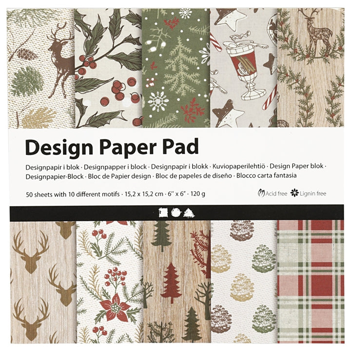 Christmas Scrapbooking Paper, 15.2 x 15.2 cm, 50 Sheets