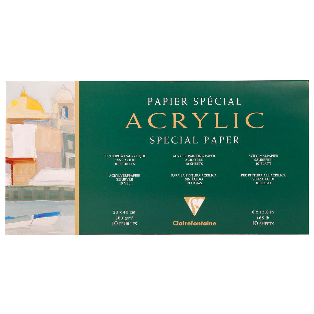 Clairefontaine Acrylic Pad, 360 g/m², 10 Sheets, 20 x 40 cm, Glued