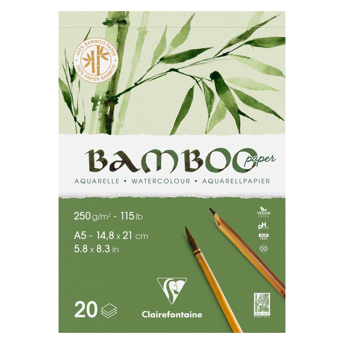 CLAIREFONTAINE Bamboo Watercolor Pad 250 g/m² - 20 Sheets